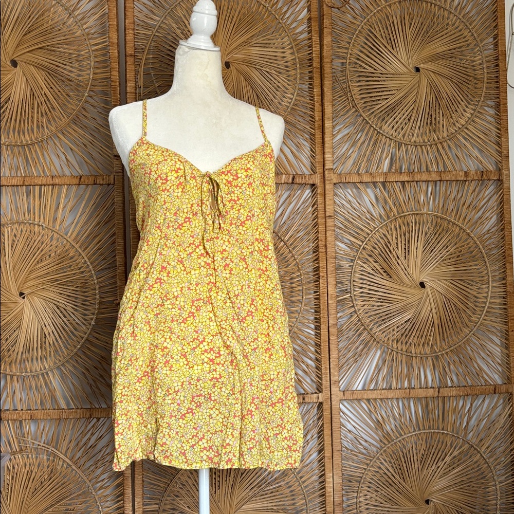 Wild fable Yellow Floral Spaghetti-Strap babydoll mini dress